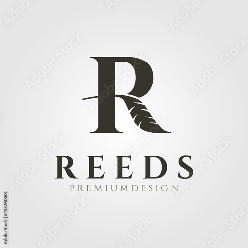 nature reeds cattail letter R logo vector symbol illustration design, creative R logo design