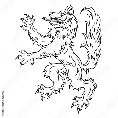 Rampant Heraldic Wolf White Background Coat Of Arms Vintage