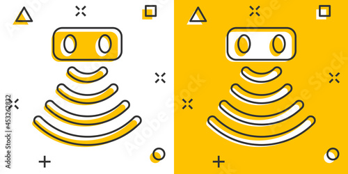 Motion sensor icon in comic style. Sensor waves vector cartoon illustration pictogram. Security connection business concept splash effect.