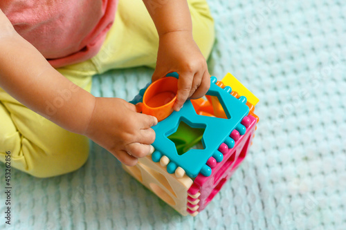 Quadro su tela The child collects a multicolored sorter