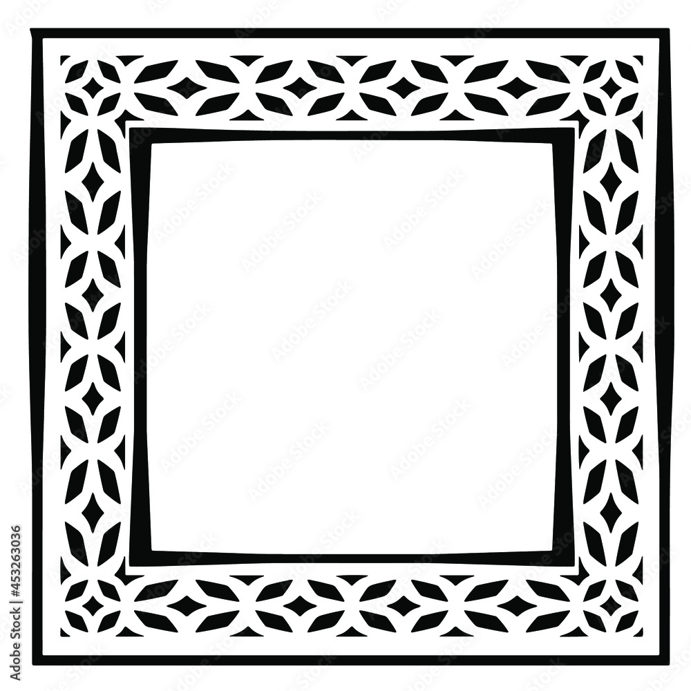 Decorative line art frames for design template. Elegant element for design in Eastern style, place for text. Black outline floral border. Lace vector illustration for invitations and greeting cards Decorative line art frames for design template. Elegant element for design in Eastern style, place for text. Black outline floral border. Lace vector illustration for invitations and greeting cards