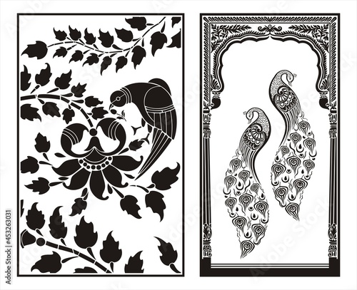 peacock motif designs, textile , Rajasthan, royal India	