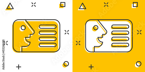 Id card icon in comic style. Identity badge vector cartoon illustration pictogram. Access cardholder people business concept splash effect.