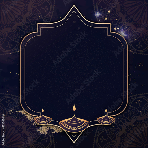 A gold frame on Diwali pattern background
