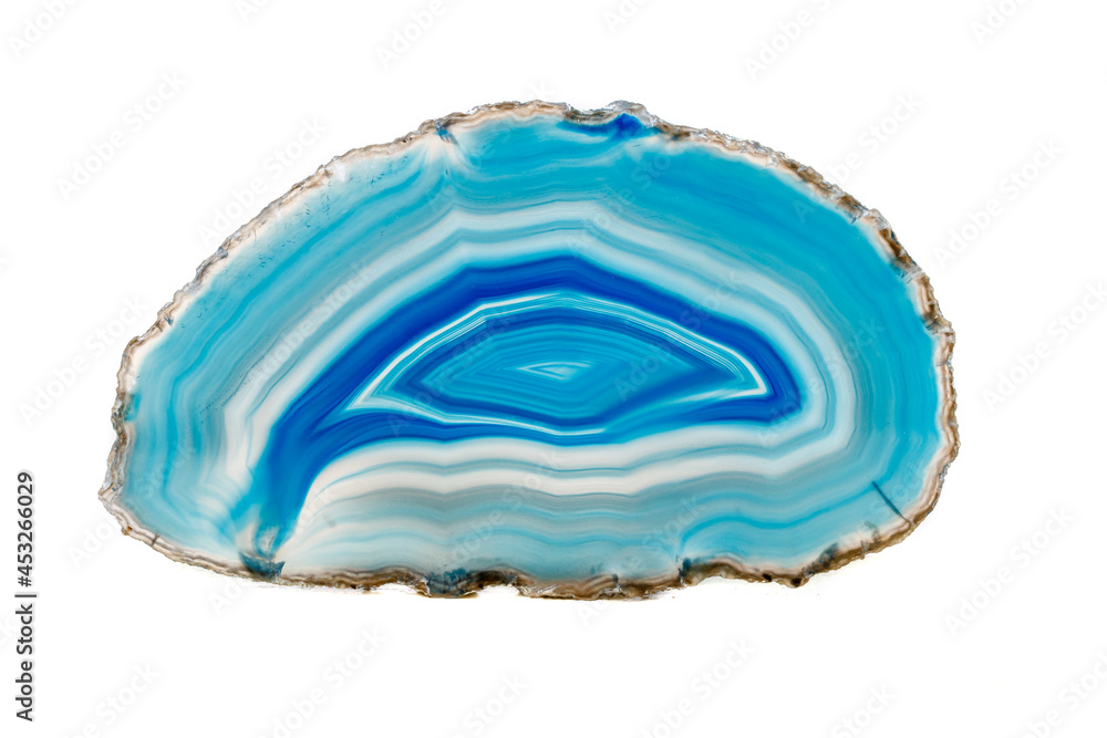 Macro mineral stone Blue Agate breed a white background Macro mineral stone Blue Agate breed a white background
