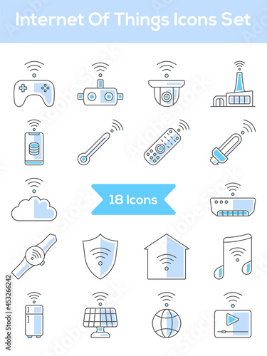 Set of Internet Of Things Blue And Black Color Stroke Icon.