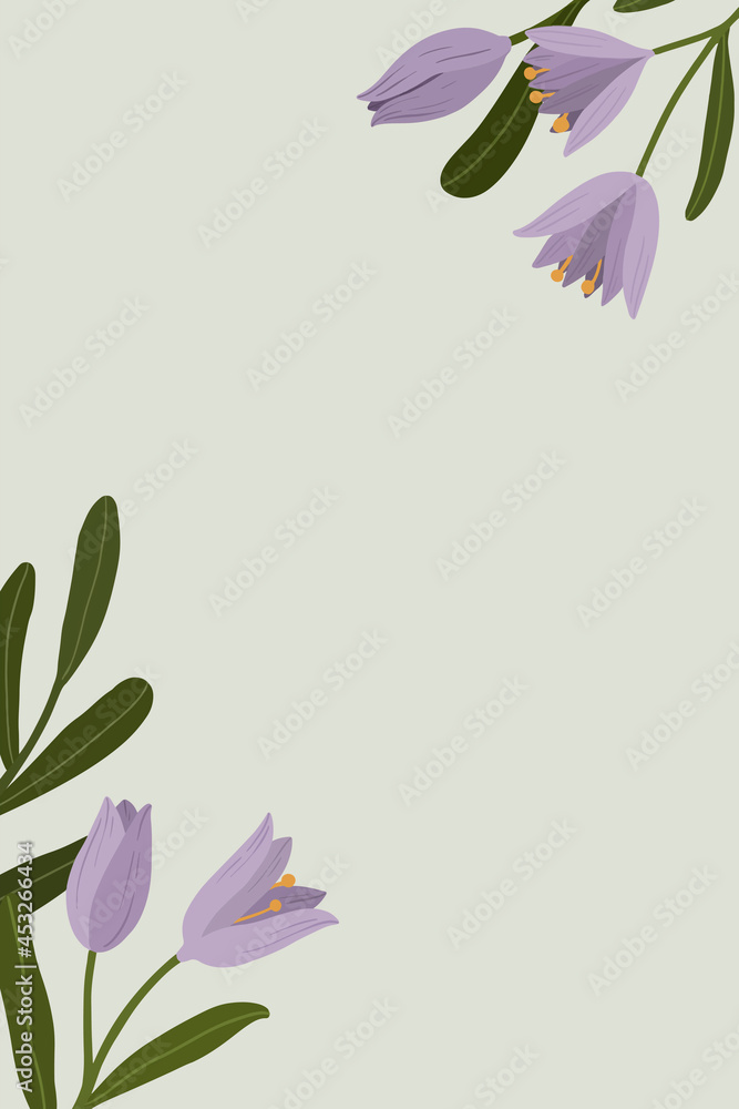 Purple botanical copy space on a gray background