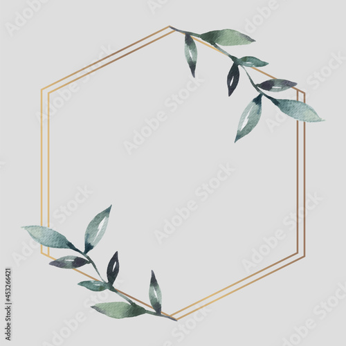 Leafy golden hexagon frame social ads template photo