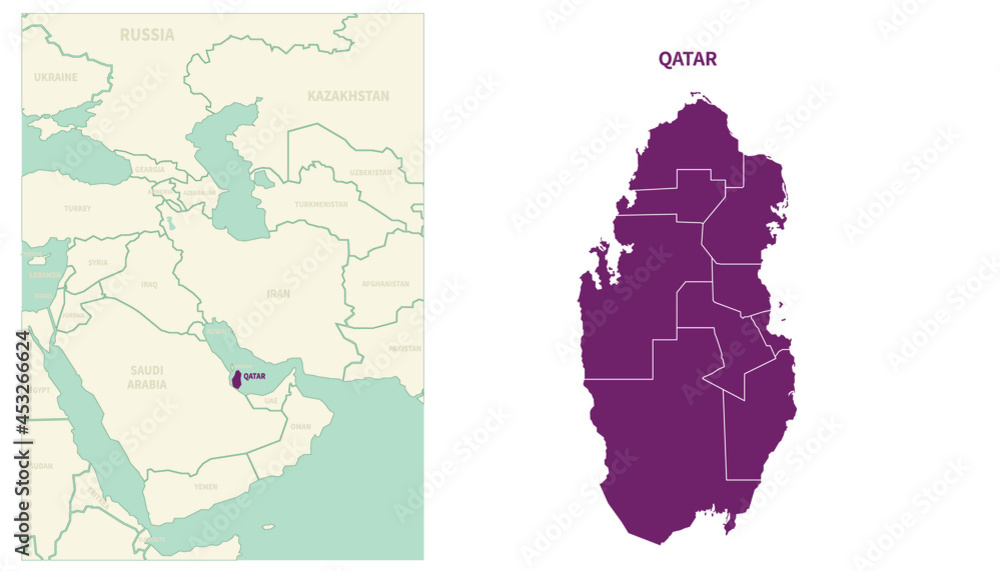 qatar map. map of qatar and neighboring countries.