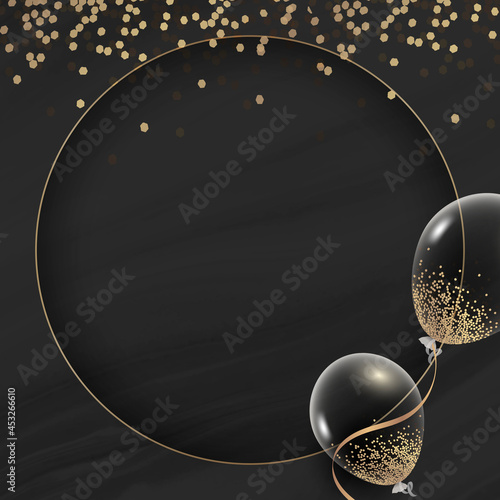 Golden round balloons frame design vector