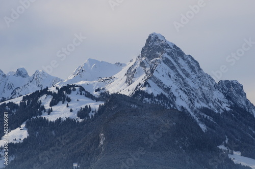 Majestic mountain Le Rubli in winter.