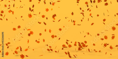 Autumn background of falling dry leaves. 3D illustration. Header.