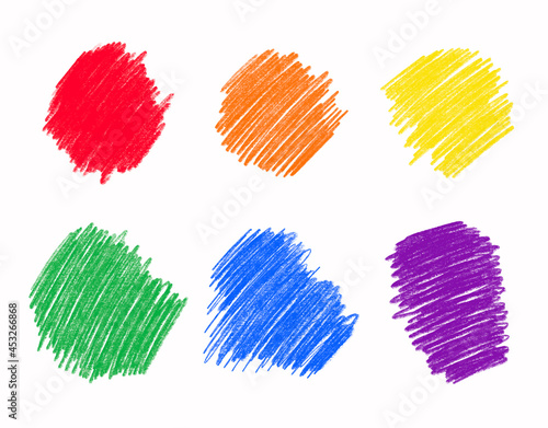 Rainbow color pencil stroke set. Kids hand drawn grunge drawing scribble element for design. Crayon vector backgrounds collection isolated on white background
