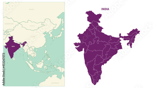 Photography India map. map of India and neighboring countries.