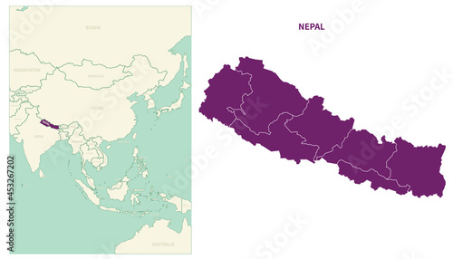 Nepal map. map of Nepal and neighboring countries.