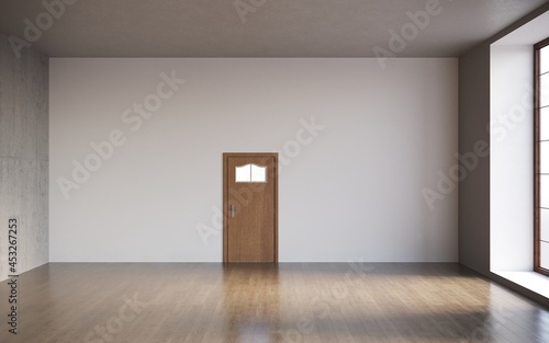 3d render of empty room with closed door and empty interior walls with copy space  cg render