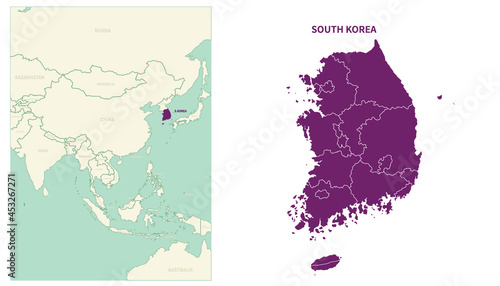 South korea map. map of South korea and neighboring countries.