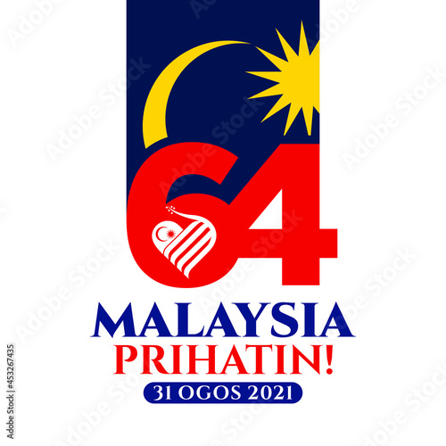 64 Malaysia Prihatin, 31 Ogos 2021. (Translate: 64 Malaysia Cares, August 31, 2021). Vector Illustration and Logo.