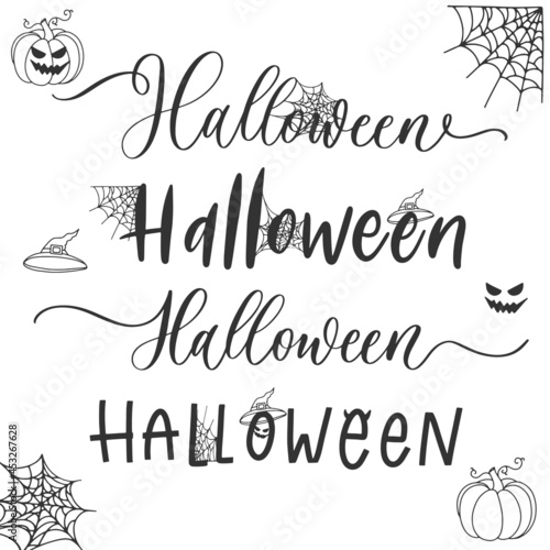 Halloween set hand lettering text banner vector.