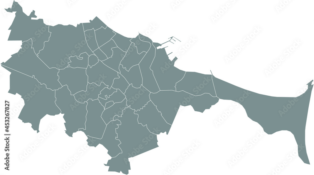 Simple gray vector map with white borders of sectors of Gdansk, Poland