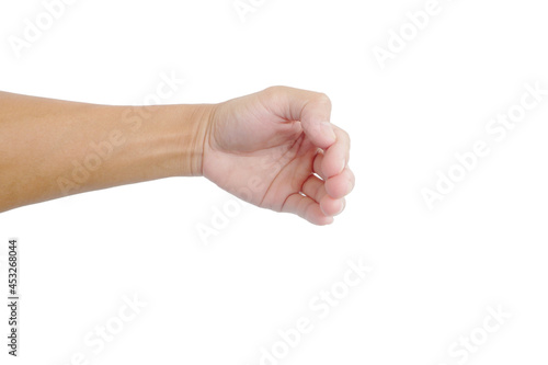hand of man is in show gesture on white background