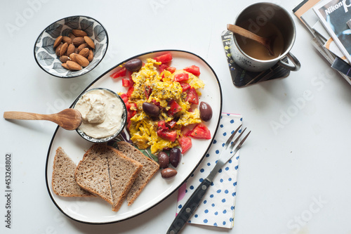 Wallpaper Mural Egg plate breakfast, cocoa and almonds Torontodigital.ca