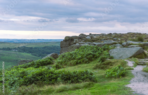 A Hill Top View, Landscape Photograph With Rocks and Clouds in Stanage Edge, Peak District, England
