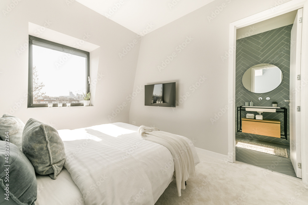 Bedroom interior with comfortable bed Bedroom interior with comfortable bed