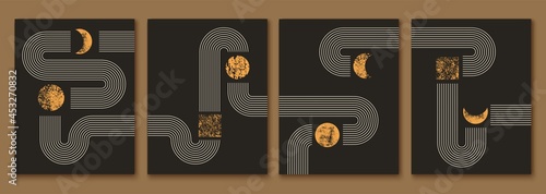 Set of modern minimalist mid century style abstract backgrounds. Wall art prints design.