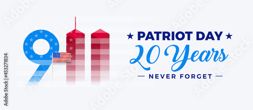 911 Patriot Day 20 years - USA, September 11 20th Anniversary - 9/11 banner horizontal white background vector