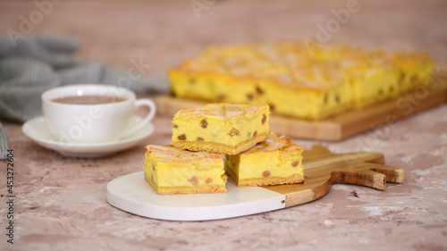 Polish cheesecake layered with lattice pattern, Krakow style.