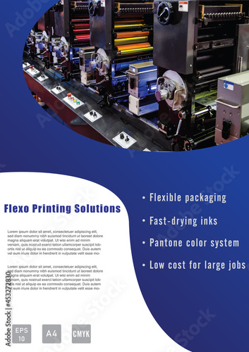 Industrial printing business template design in A4 size. Flexo printing advertising report leaflet book cover and brochure. Vector and illustration design.