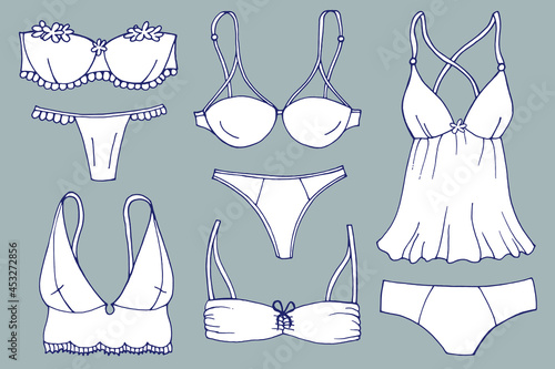 Set of elements of underwear for women. Vector illustration