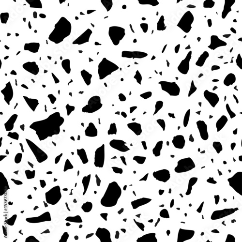 Vector Terrazzo flooring seamless pattern. Abstract Black and white italian textured stone  concrete. Classic granite natural background texture for interior design  print  wallpaper  fabric  textile