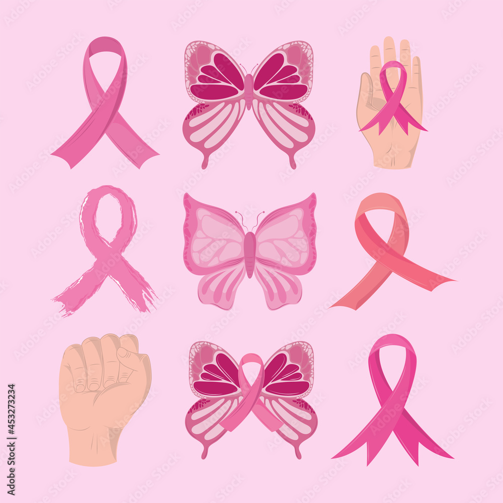icons set breast cancer