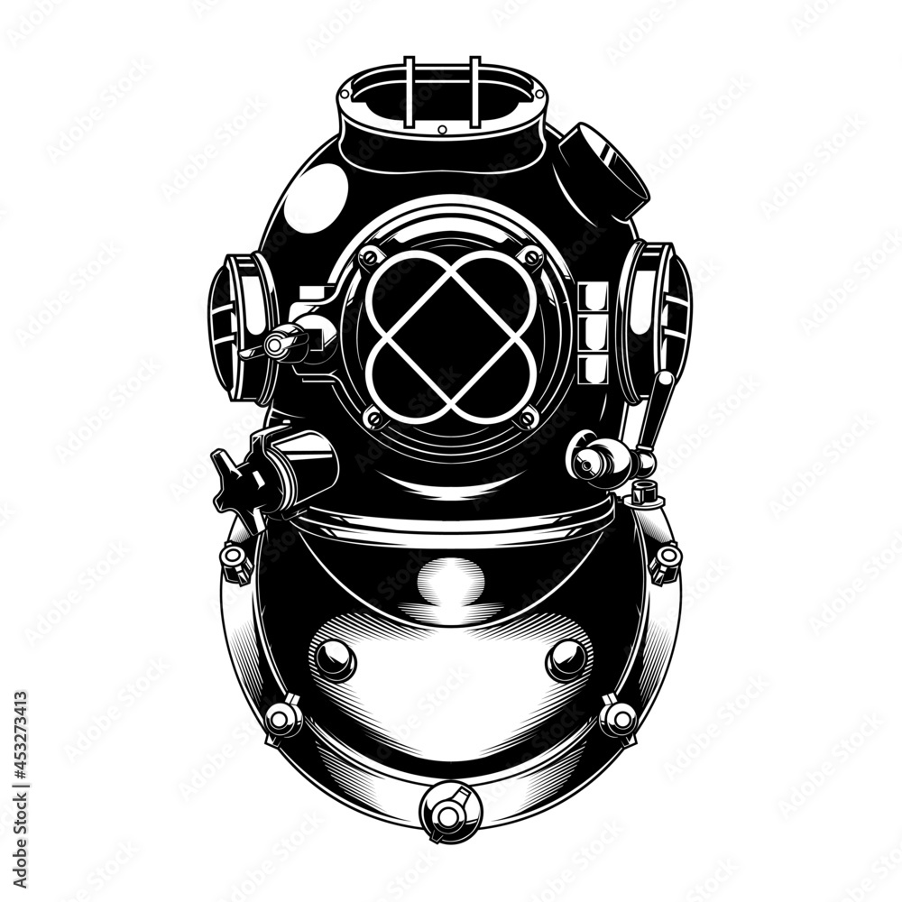 design vector helmet old scuba in the dark beground design vector helmet old scuba in the dark beground