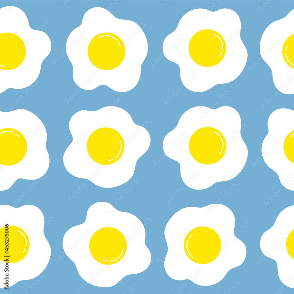 Fried egg cute vector seamless pattern on a blue background Fried egg cute vector seamless pattern on a blue background