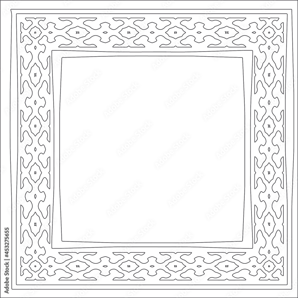 Decorative line art frames for design template. Elegant element for design in Eastern style, place for text. Black outline floral border. Lace vector illustration for invitations and greeting cards Decorative line art frames for design template. Elegant element for design in Eastern style, place for text. Black outline floral border. Lace vector illustration for invitations and greeting cards