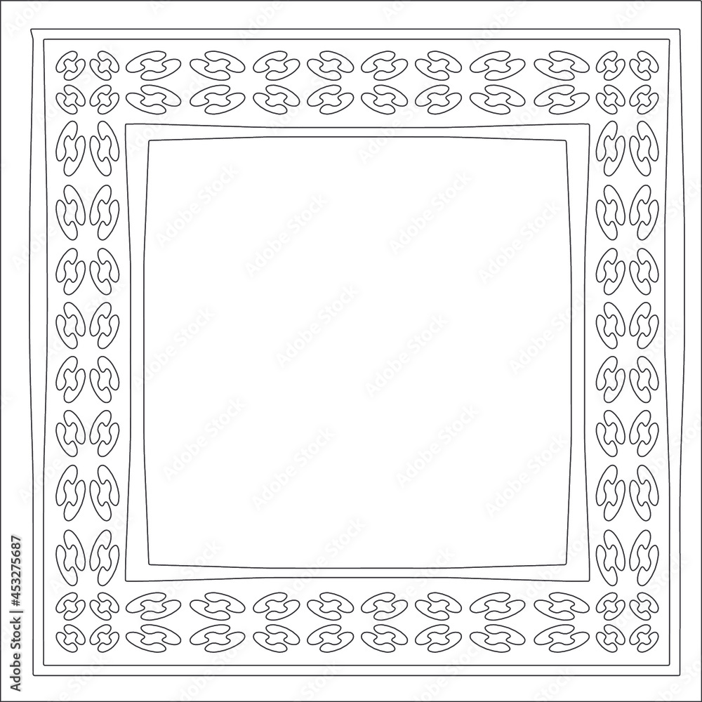 Decorative line art frames for design template. Elegant element for design in Eastern style, place for text. Black outline floral border. Lace vector illustration for invitations and greeting cards Decorative line art frames for design template. Elegant element for design in Eastern style, place for text. Black outline floral border. Lace vector illustration for invitations and greeting cards