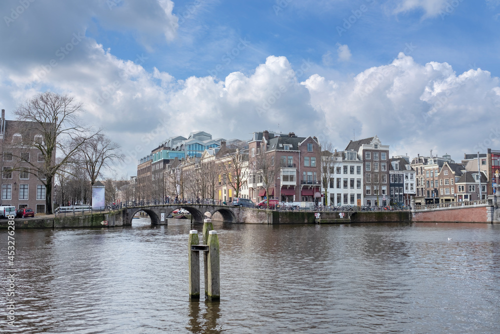 River Amstel in Amsterdam, Noord-Holland province, The Netherlands