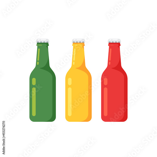 Bottle cartoon vector. Green, Yellow and Red bottle vector. Beer cartoon vector.