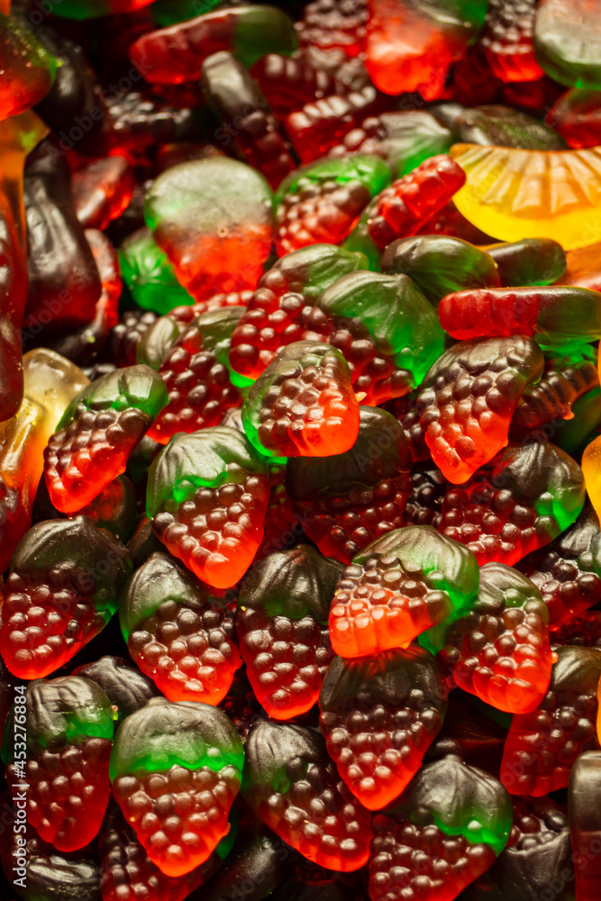 strawberry shaped candies, selective focus