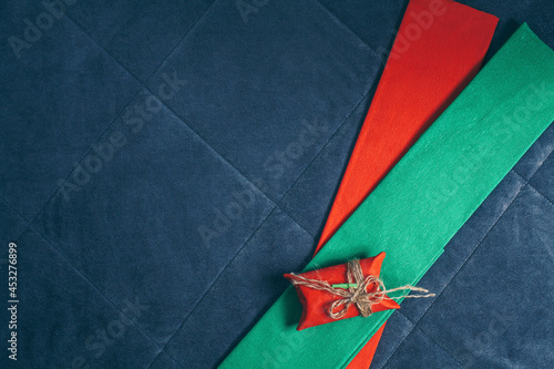 Handmade Gift With Red And Green Wrapping Paper
