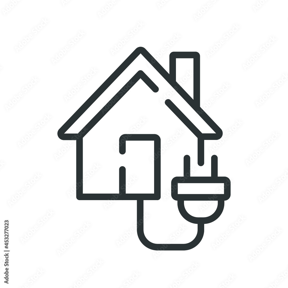 House with socket linear icon. Thin line customizable illustration. Contour symbol. Vector isolated outline drawing. Editable stroke House with socket linear icon. Thin line customizable illustration. Contour symbol. Vector isolated outline drawing. Editable stroke