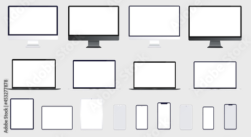 Vector device collection - Set of unbranded computers, laptops, tablets and smartphones with blank screens. Responsive design mockups