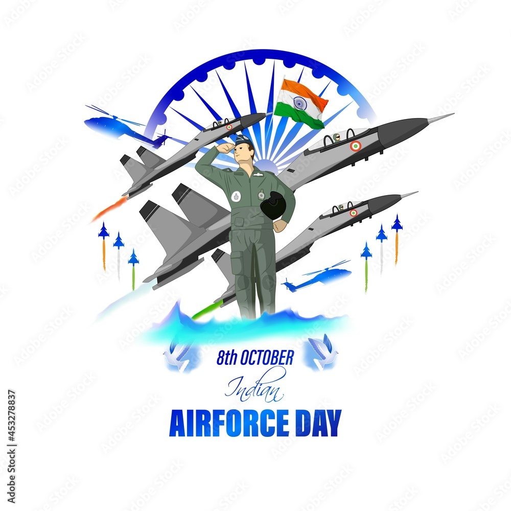 Indian air force day-vector illustration of Indian jet air shows on abstract background