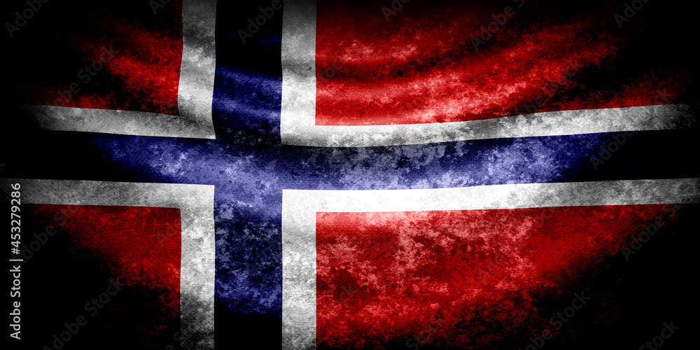 Norway dark wavy flag in grunge style with darkened edges. Aged texture Norway dark wavy flag in grunge style with darkened edges. Aged texture