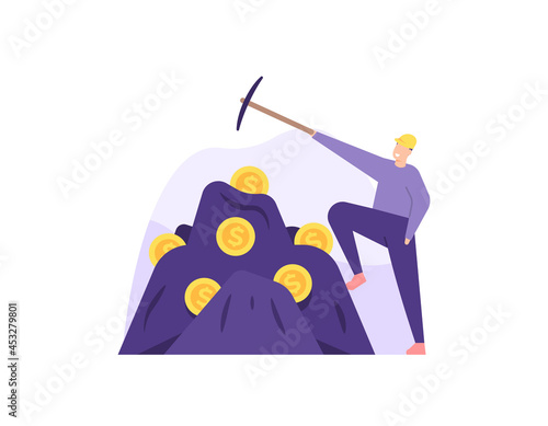 Tableau sur toile illustration of a miner mining coins on rocks