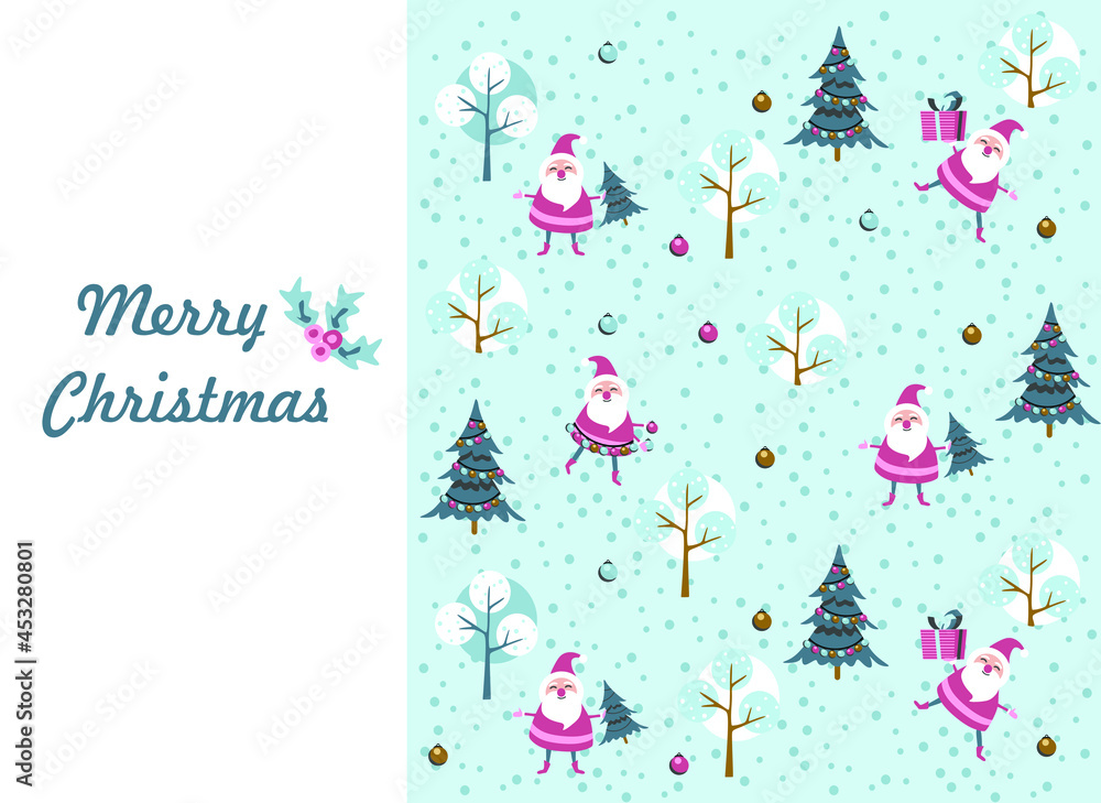 Santa toy pattern, Christmas tree and other holiday details. Childish hand-drawn scandinavian style. Vector illustration Santa toy pattern, Christmas tree and other holiday details. Childish hand-drawn scandinavian style. Vector illustration