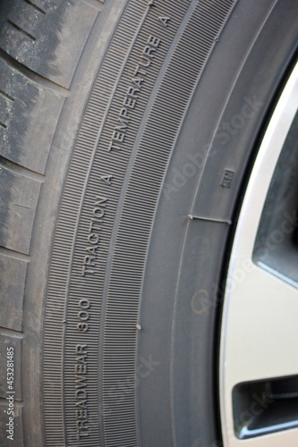 Extreme close up of a new car tire
